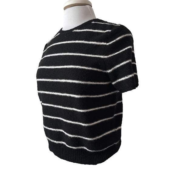 H&M Divided Women's M Whimsigoth Wool Striped Short Sleeve Knit Crop Sweater - Picture 1 of 8